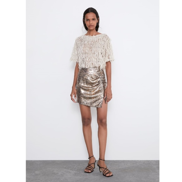 Zara Dresses & Skirts - ZARA Sequin Snake Print Ruched Mini Skirt NWT
